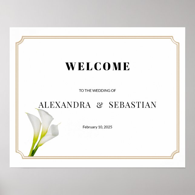 Verdure Calla Lily Affiche de bienvenue Mariage (Devant)