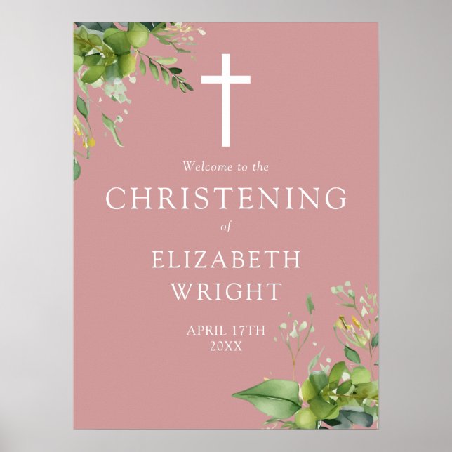 Verdure Christening Dusty Rose Affiche de bienvenu (Devant)