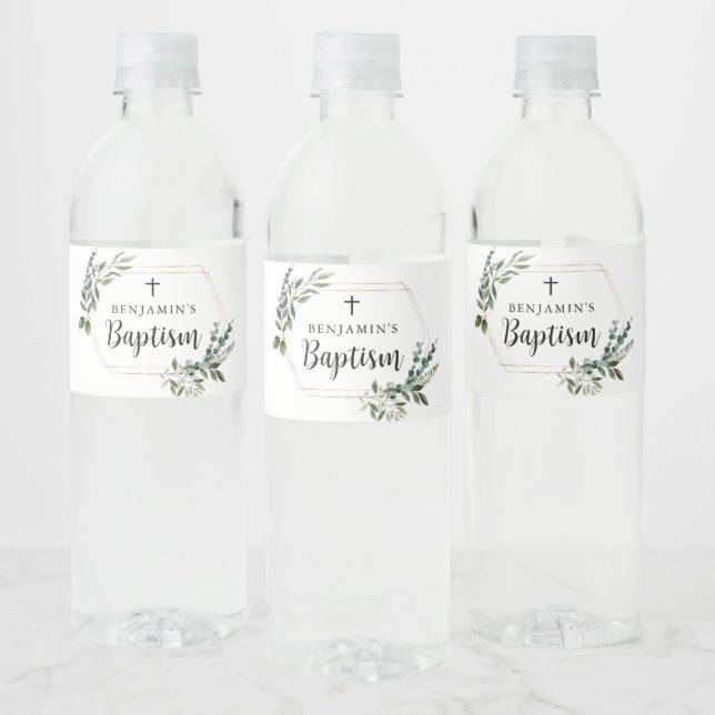 Verdure Croix d'or Baptême Étiquette de bouteille  (Bouteilles)