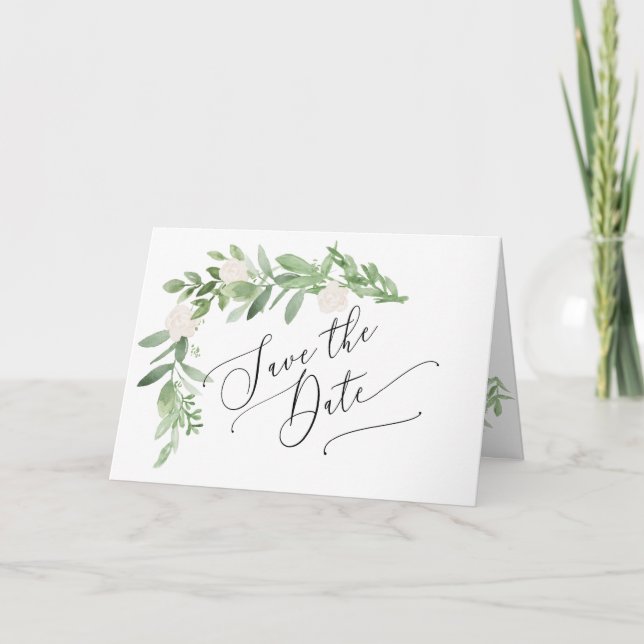 Verdure et blanc Enregistrer la carte Date (Devant)