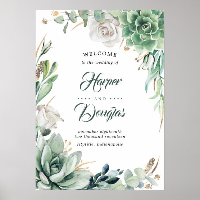 Verdure et or Elégante Affiche de bienvenue de mar (Devant)
