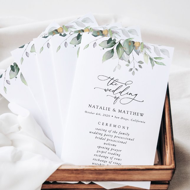 Verdure, Eucalyptus Feuilles, programme de mariage (Créateur téléchargé)