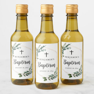 Verdure Feuillage Or Croix Baptême Étiquette de vi