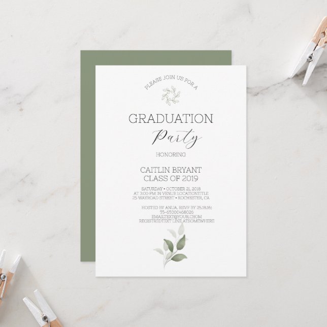 Verdure Moderne Graduation Invitation (Devant/Arrière en situation)