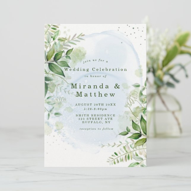 Verdure rustique Dusty Blue Airy Faire-part de mar (Debout devant)