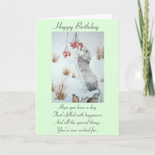 vered cute mouse and berries snow scene wildlife card