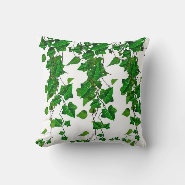 VERIDIAN GREEN IVY VINES WHITE THROW PILLOW (Front)