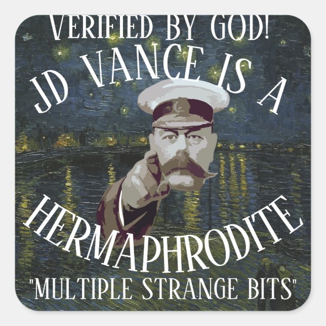 VERIFIED! CONFIRMED! HERMAPHRODITE JD VANCE SQUARE STICKER (Front)