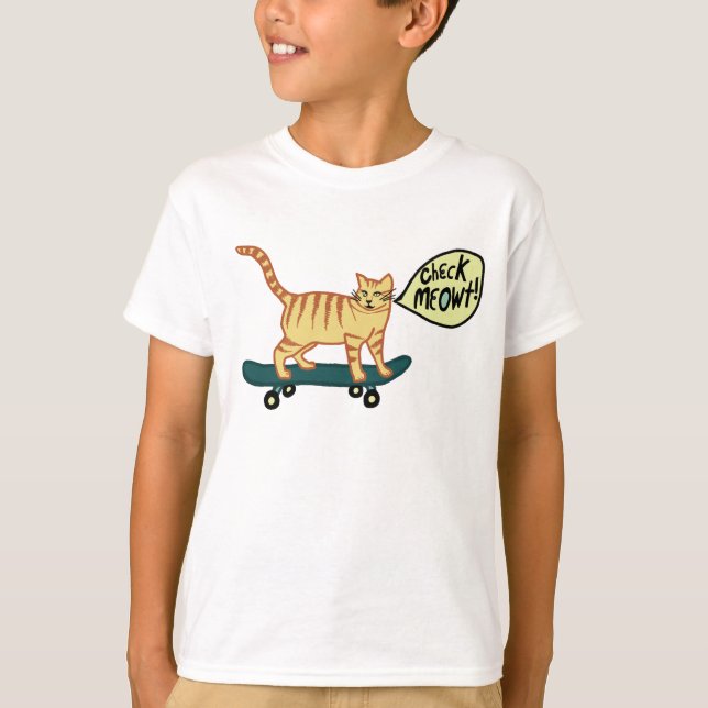Vérifier Meowt Punny Skateboard Tabby T-Shirt Chat (Devant)