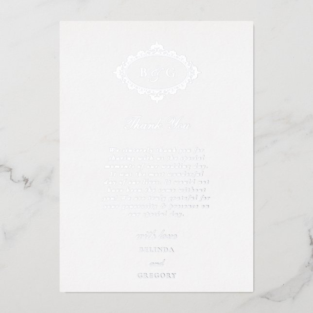 Véritable Carte de remerciements Mariage blanc à h (Recto)