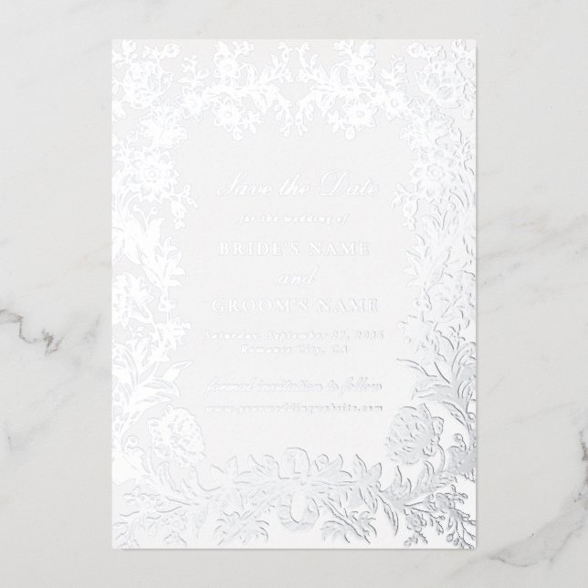 Véritable Foil Floral Mariage Enregistrer la carte (Recto)