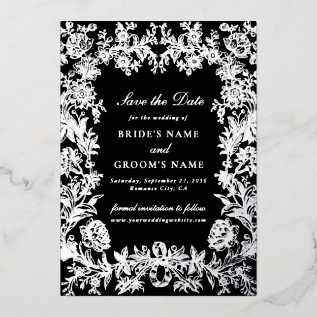 Véritable Foil Floral Mariage Enregistrer la carte (Recto)