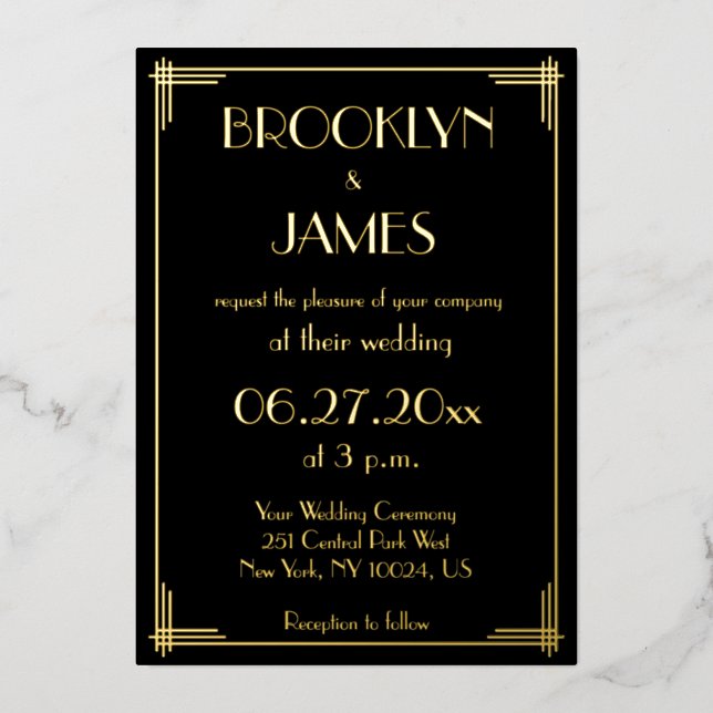 Véritable Gold Foil Art Déco Invitations de mariag (Recto)