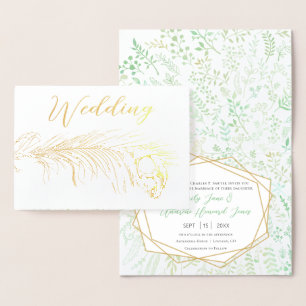 Véritable Gold Foil Peacock Invitations de mariage