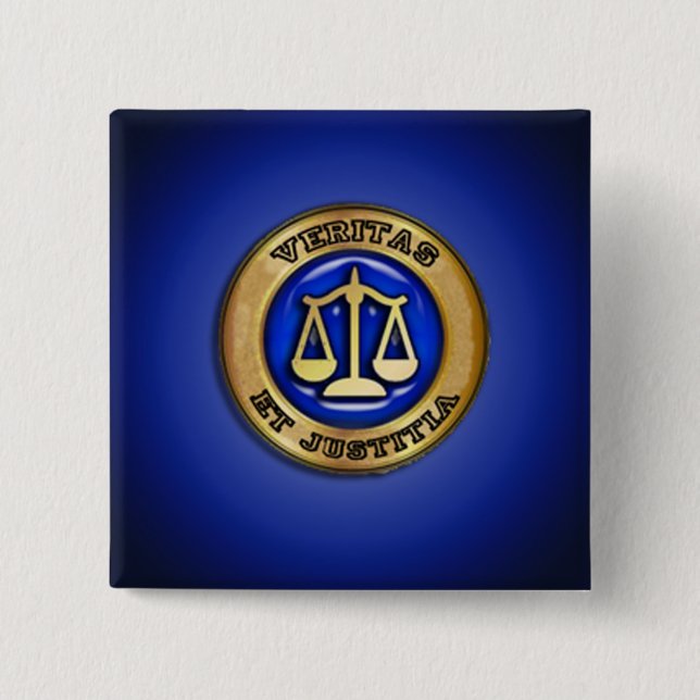 VERITAS ON BLUE 2 INCH SQUARE BUTTON (Front)