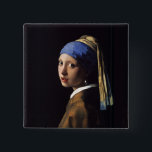 Vermeer Girl Pearl Earring Masterpiece Painting 2 Inch Square Button<br><div class="desc">Johannes Vermeer masterpiece painting "Girl with a Pearl Earring" Vermeer's classic painting Girl with a Pearl Earring is the most famous painting created by Dutch painter Johannes Vermeer. The Girl with a Pearl earring is a masterpiece created in 1665 and hangs in the Hague. In the Vermeer masterwork "Girl with...</div>