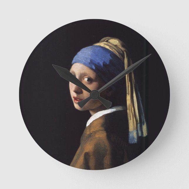 Vermeer Girl Pearl Earring Masterpiece Painting Round Clock (Front)