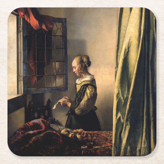 Vermeer - Girl Reading a Letter at an Open Window Square Paper Coaster (Front)