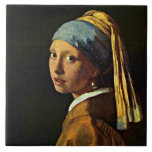 Vermeer: Girl with a Pearl Earring (2) Tile<br><div class="desc">Johannes Vermeer's famous painting,  A Girl with a Peal Earring.</div>