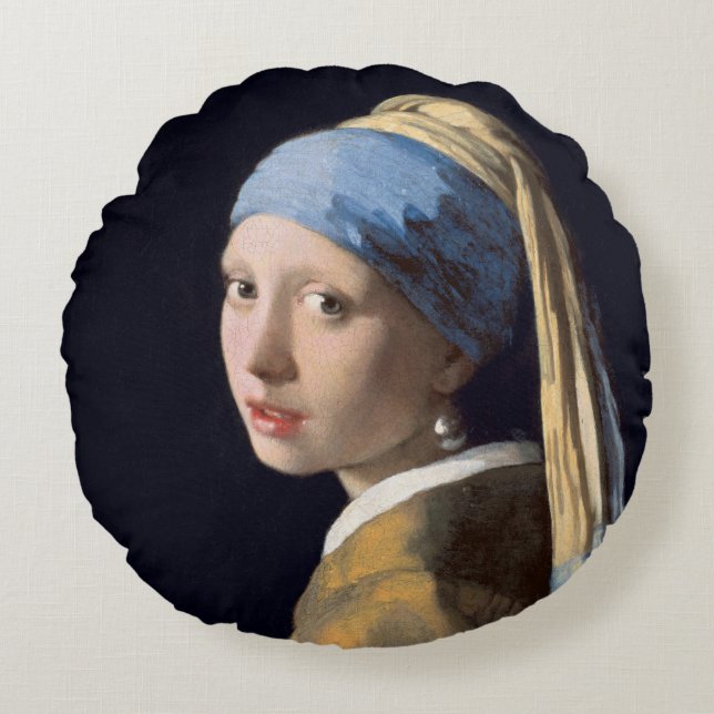 Vermeer Girl with Pearl Earring Round Pillow (Front)