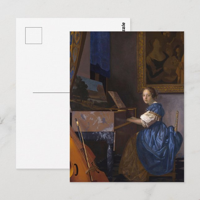  Vermeer - Lady Seated at a Virginal Fine Art Postcard (Front/Back)