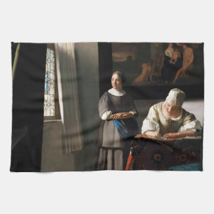 Vermeer - Lady Writing a Letter with her Maid Kitchen Towel