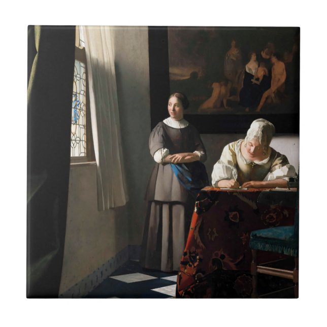 Vermeer - Lady Writing a Letter with her Maid Tile (Front)