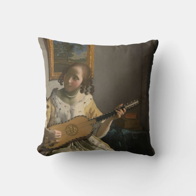 Vermeer painting detail on vintage  throw pillow (Front)