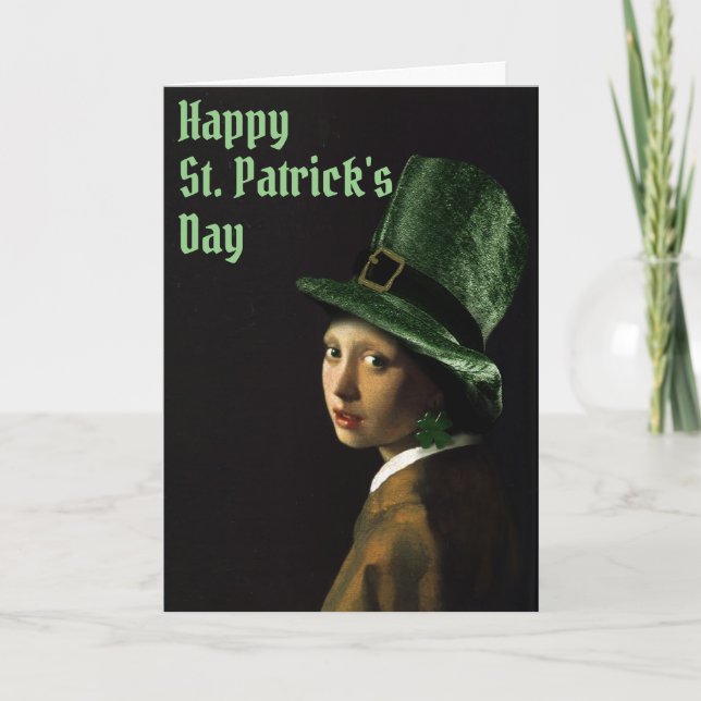 Vermeer Pearl Earring Clover St Patrick's Day Card (Front)
