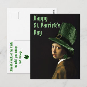 Vermeer Pearl Earring Clover St Patrick's Day Postcard