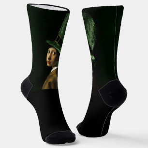 Vermeer Pearl Earring Clover St Patrick's Day Socks
