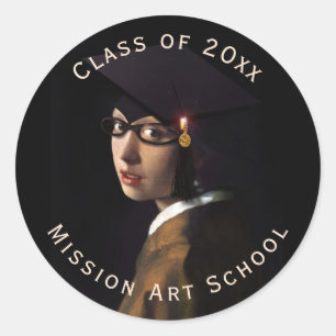 Vermeer Pearl Earring Graduation Grad Cap Classic Round Sticker