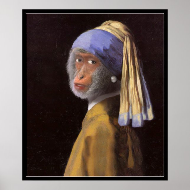 Vermeer Pearl Earring Monkey Chimp Poster (Front)