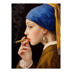 Vermeer's Girl with a Pearl Earring Smoking Poster