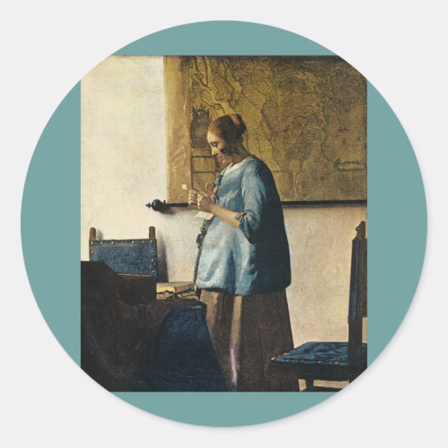 Vermeer's Woman in Blue Reading a Letter ca.1665 Classic Round Sticker (Front)