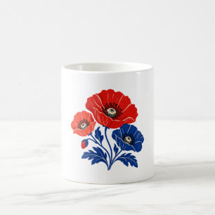 Vermilion and Cobalt Poppy Bouquet Coffee Mug