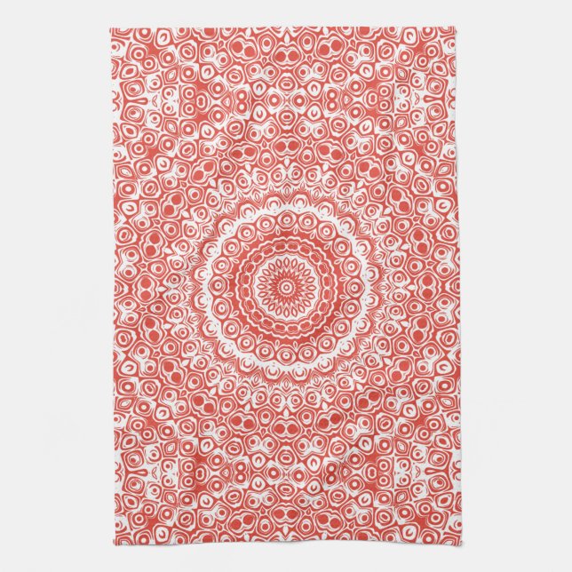 Vermilion Mandala Pattern Kitchen Towel (Vertical)