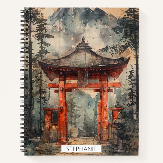 Vermilion Mountain Gate Ink Wash Notebook (Front)