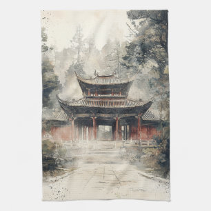 Vermilion Temple Gate Watercolor Ink (1) Kitchen Towel