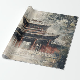 Vermilion Temple Gate Watercolor Ink (1) Wrapping Paper