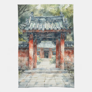Vermilion Temple Gate Watercolor Ink (2) Kitchen Towel