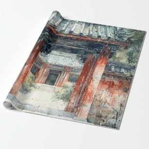 Vermilion Temple Gate Watercolor Ink (2) Wrapping Paper