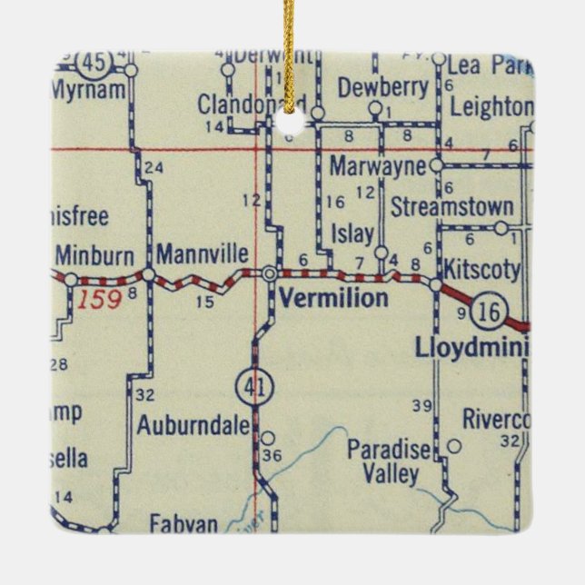 Vermillion AB Vintage Map Ceramic Ornament (Back)