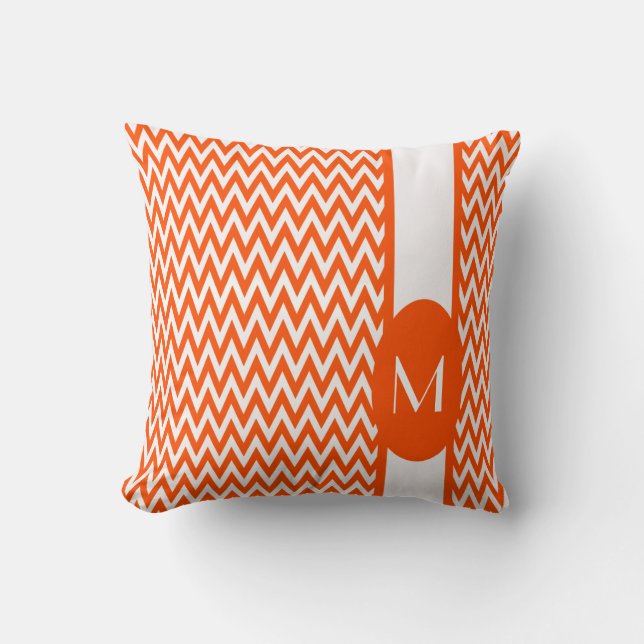 Vermillion Elegant Chevron Design with monogram Throw Pillow (Front)