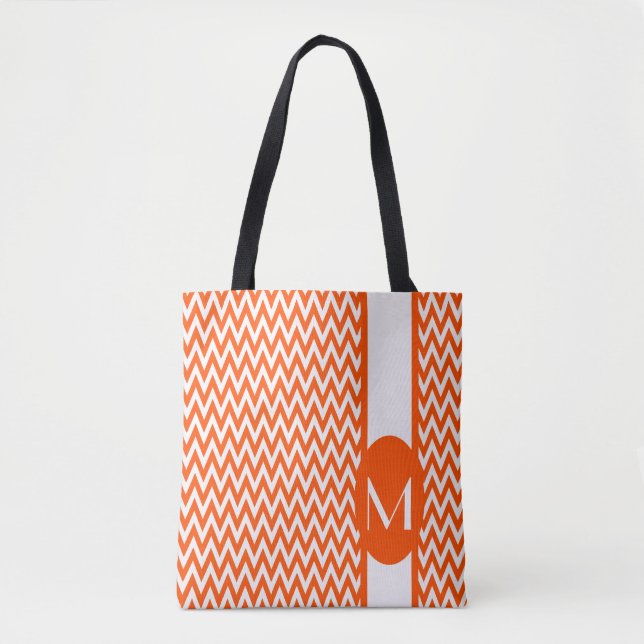 Vermillion Elegant Chevron Design with monogram Tote Bag (Front)