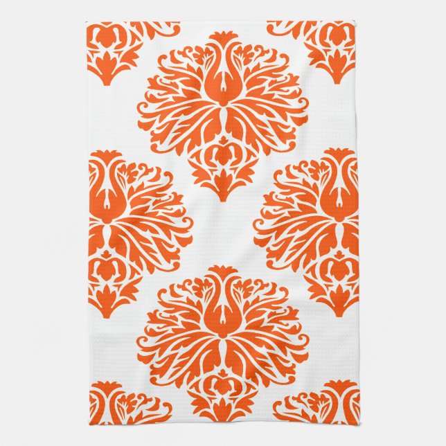 Vermillion Elegant Damask Kitchen Towel (Vertical)