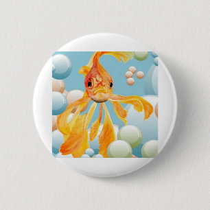 Vermillion Goldfish In Pastel Bubble Water 2 Inch Round Button