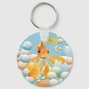 Vermillion Goldfish In Pastel Bubble Water Keychain