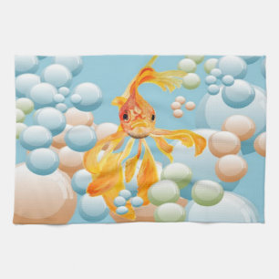 Vermillion Goldfish In Pastel Bubble Water Kitchen Towel