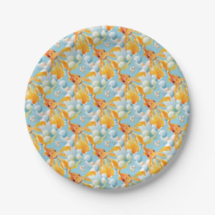 Vermillion Goldfish In Pastel Bubble Water Paper Plate